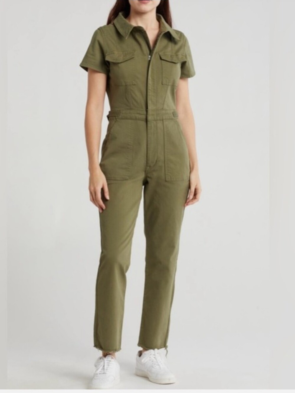 Good American Fit for Success Utility Short-Sleeve Jumpsuit in Fatigue